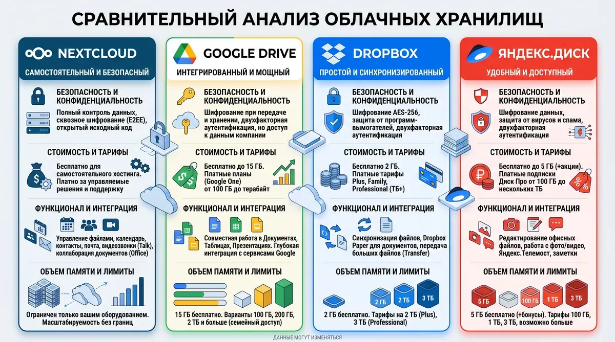 NextCloud vs Google Drive vs Dropbox vs Яндекс.Диск: честное сравнение